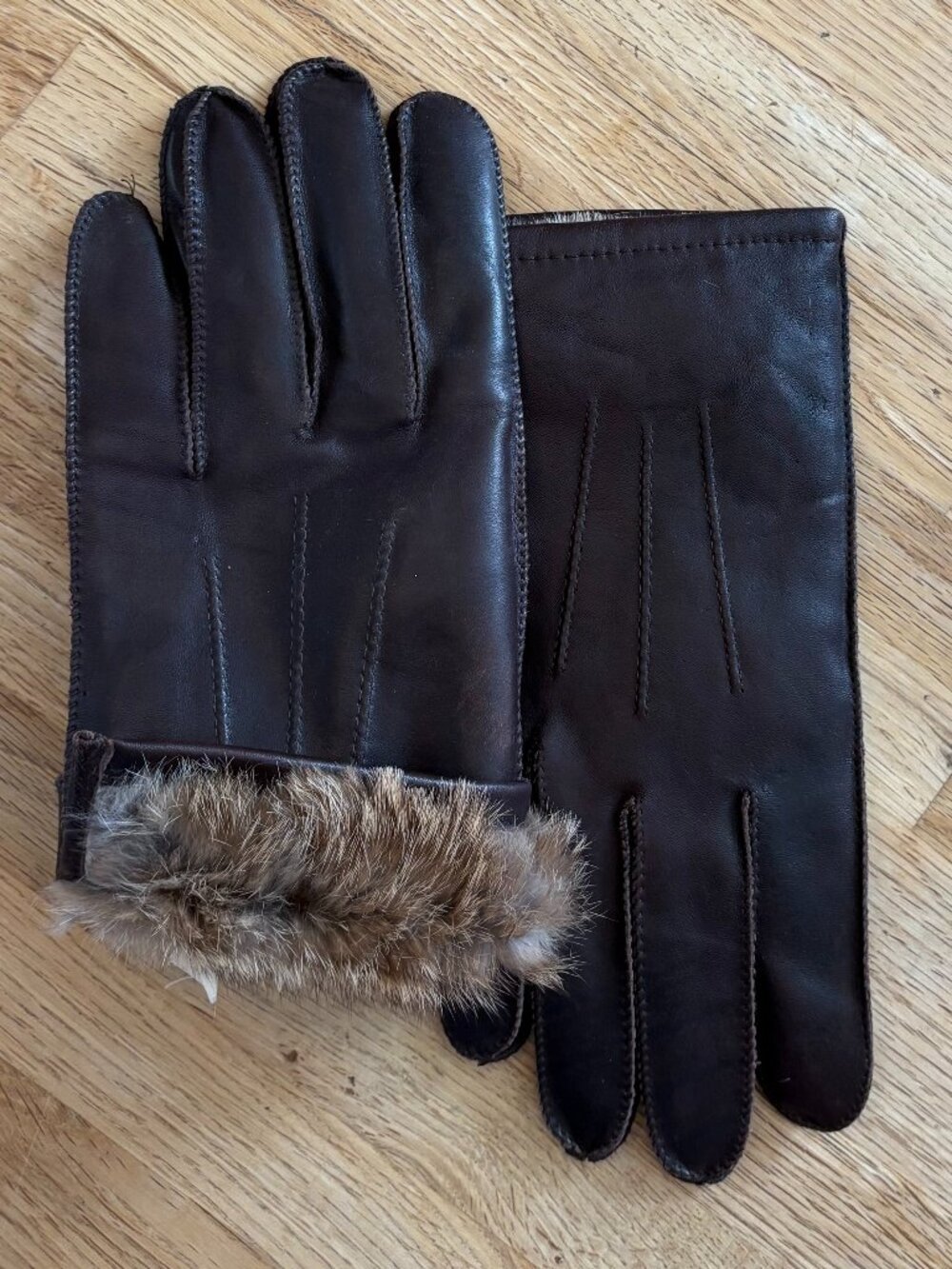 Brown Leather Gloves Rabbit Fur Lined Men’s Size M Winter Dress Gloves